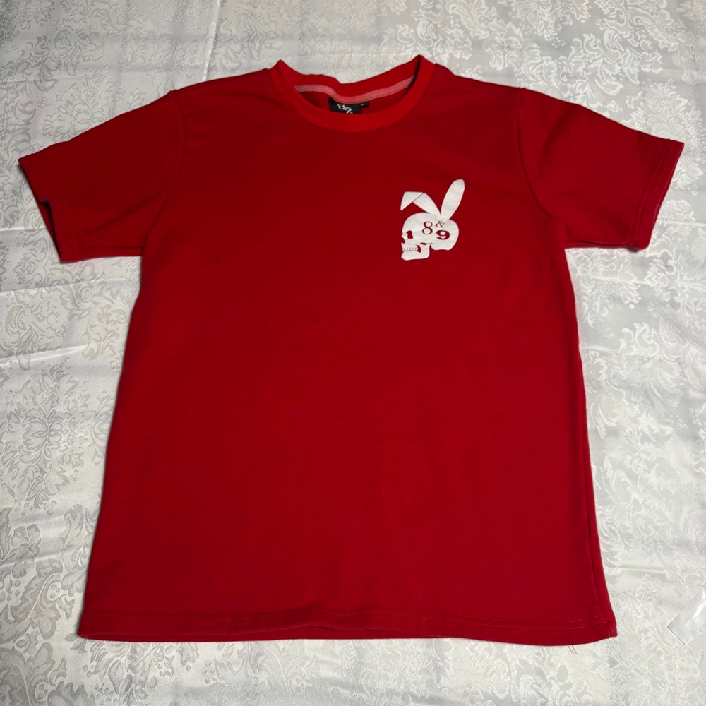 Men's 8&9 Playing Terry Red Short Sleeve Tee with Skull Bunny Graphic M #114